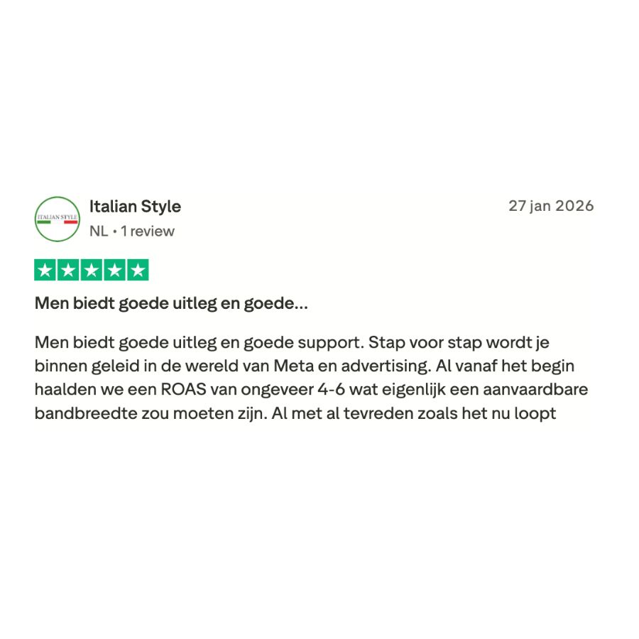 Trustpilot review van Italian Style - goede uitleg en support