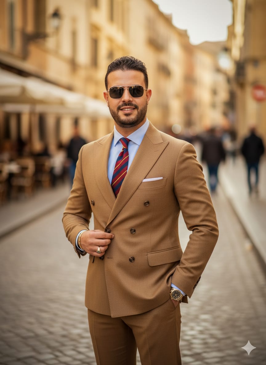 Homme en costume camel