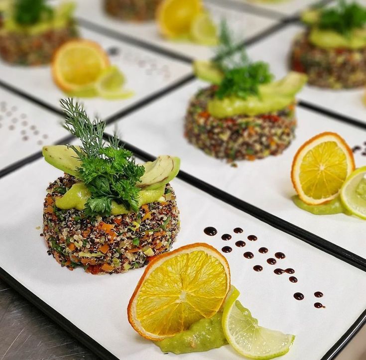 Gourmet quinoa avocado dish with citrus garnish