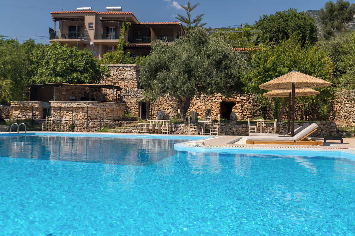 Luxury Mediterranean retreat property with pool and stone architecture