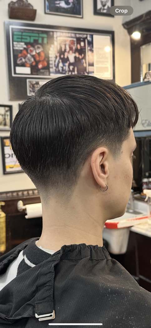 Clean taper with textured top - back view showing precision neckline work