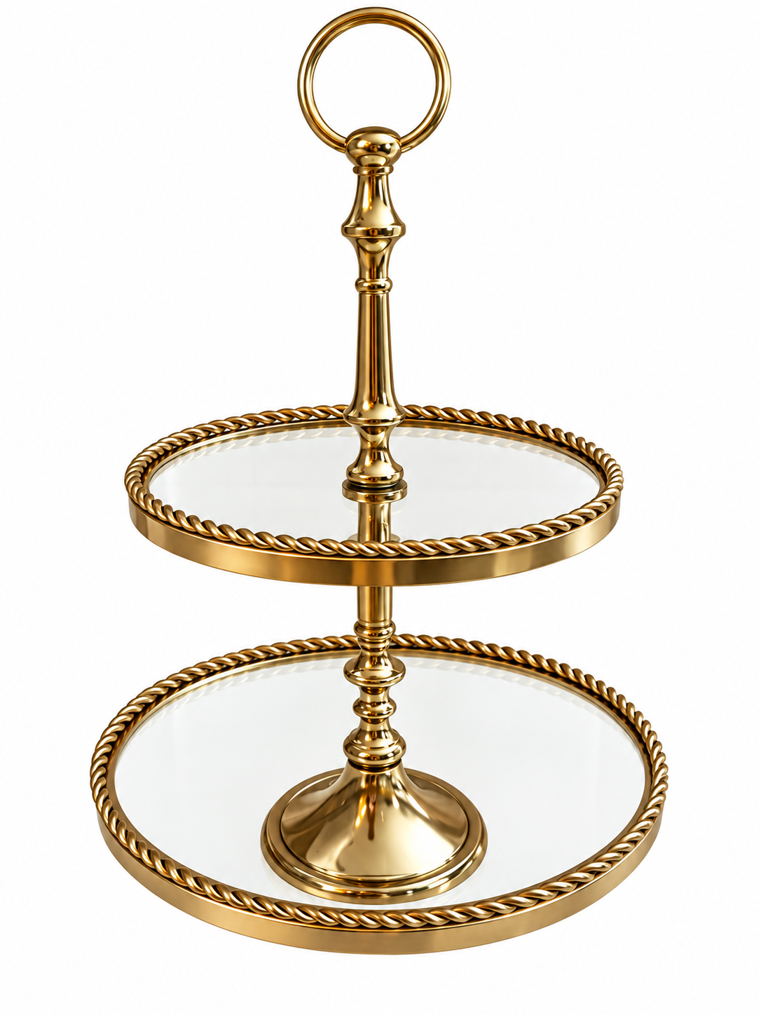 2-Tier Mirrored Glass Dessert Stand (Gold Rope Trim)
