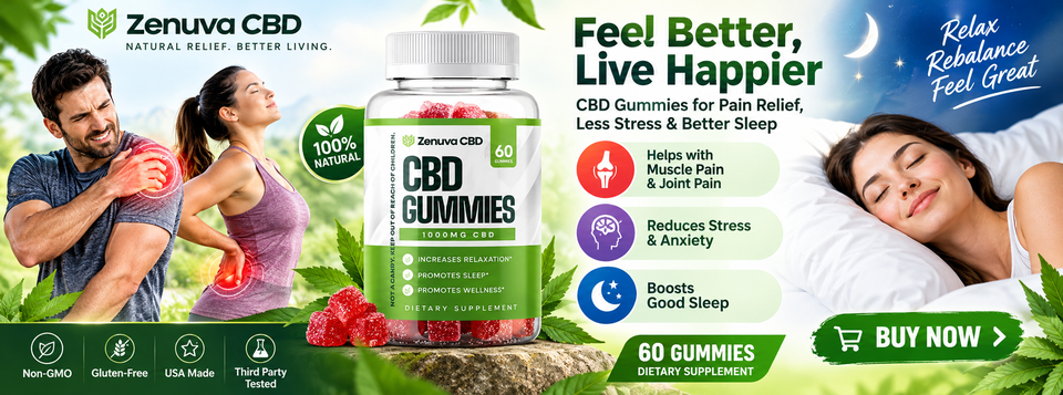 Zenuva CBD Gummies lifestyle banner showing relaxation and everyday wellness