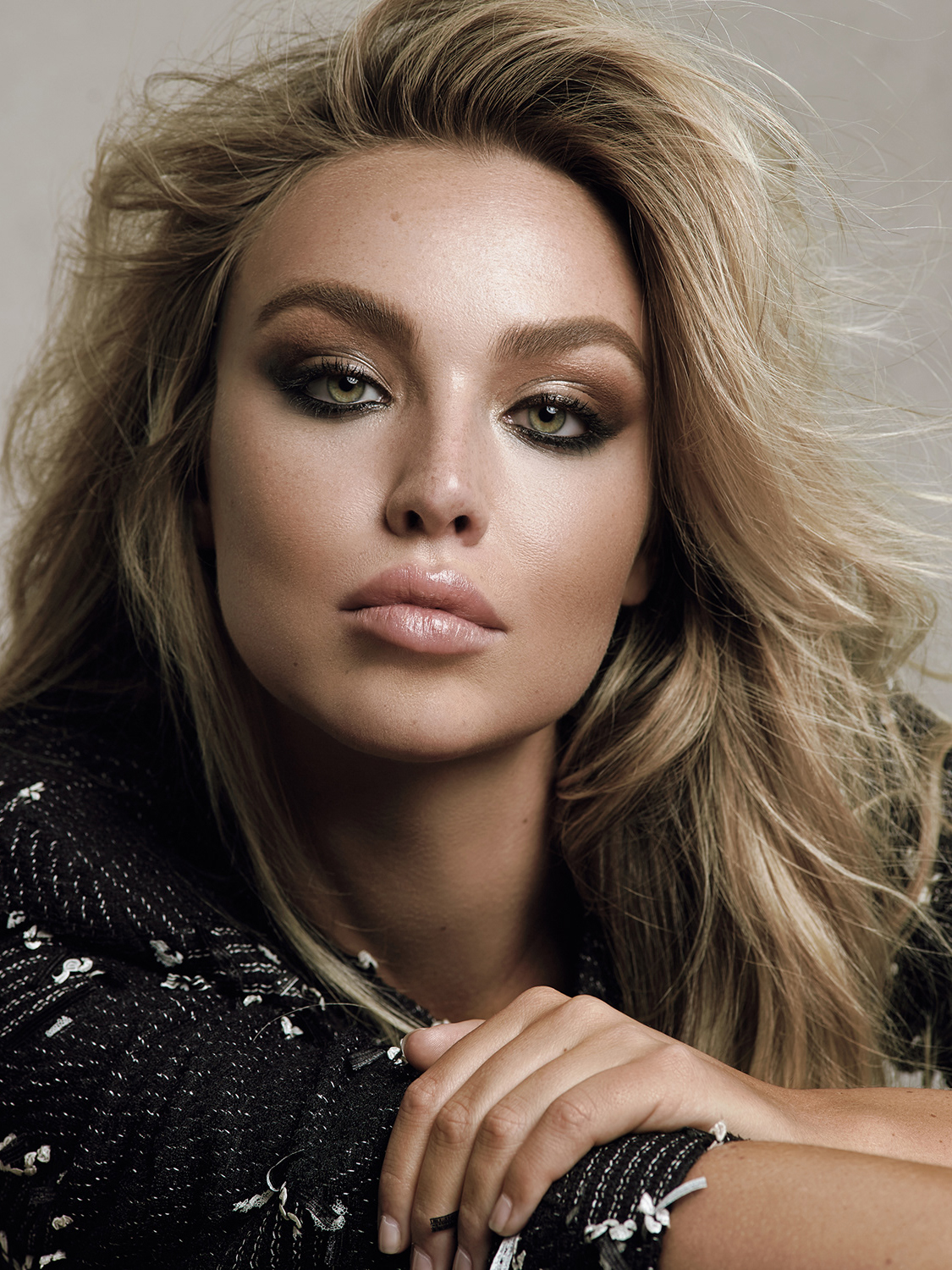 Glamorous beauty portrait — blonde model, smoky eyes