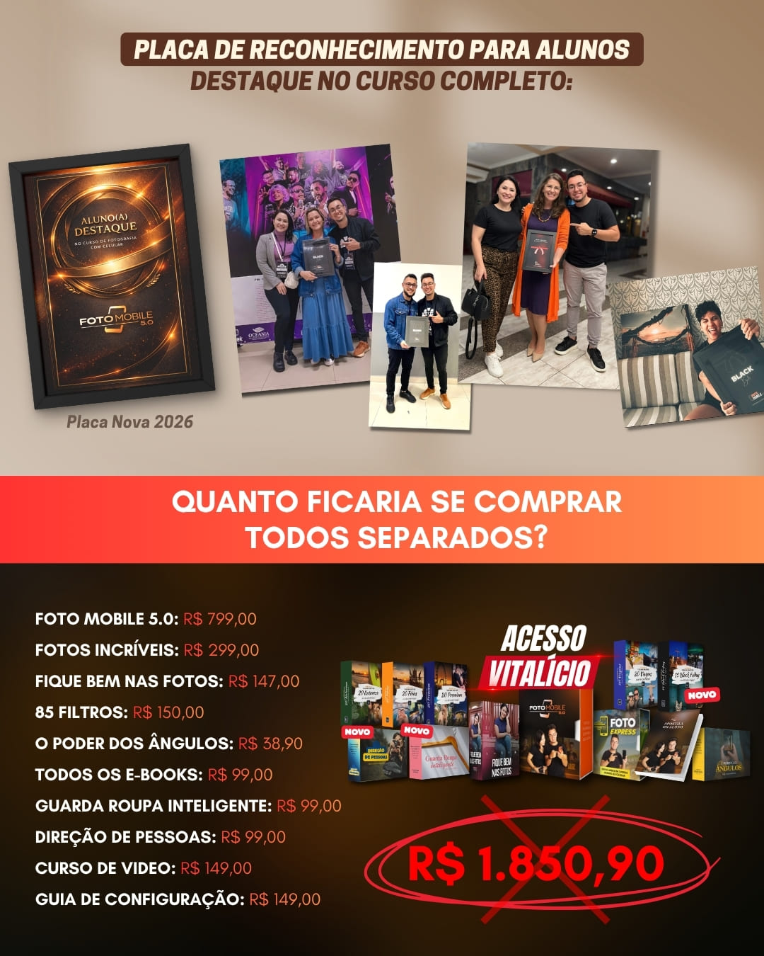Placa de Reconhecimento para Alunos Destaque e Tabela de Preços Separados - Total R$ 1.850,90