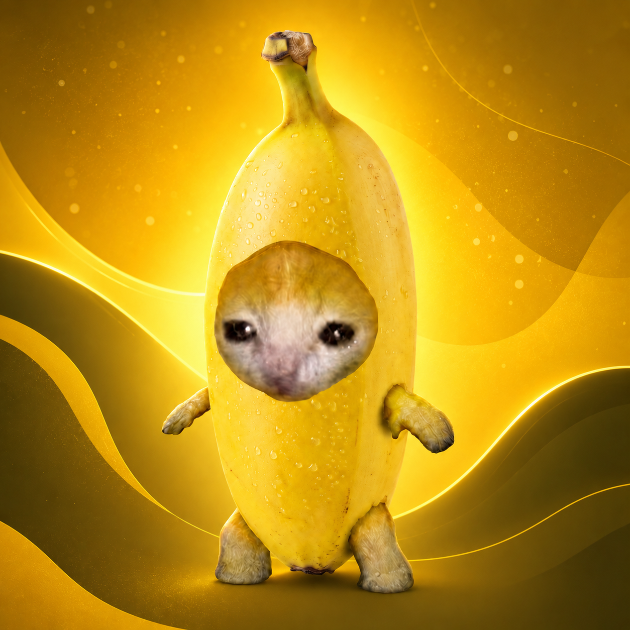 Banana Cat on golden background
