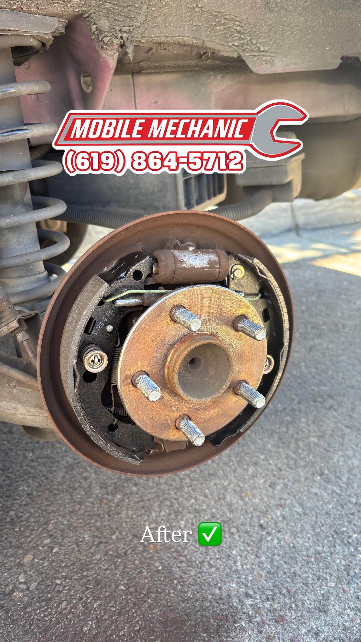 Serviced rear drum brake after service