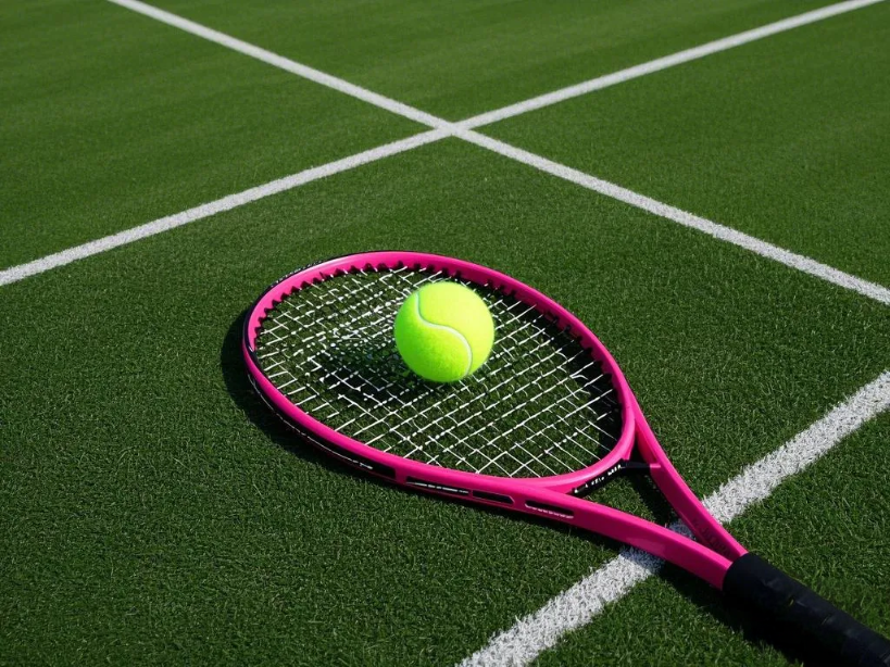 Tennis Racket and Ball on Court