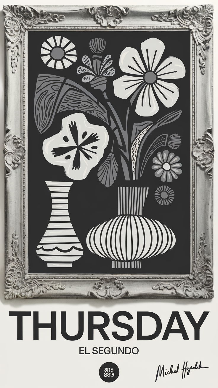 El Segundo Art - Modern Floral Design in Ornate Frame