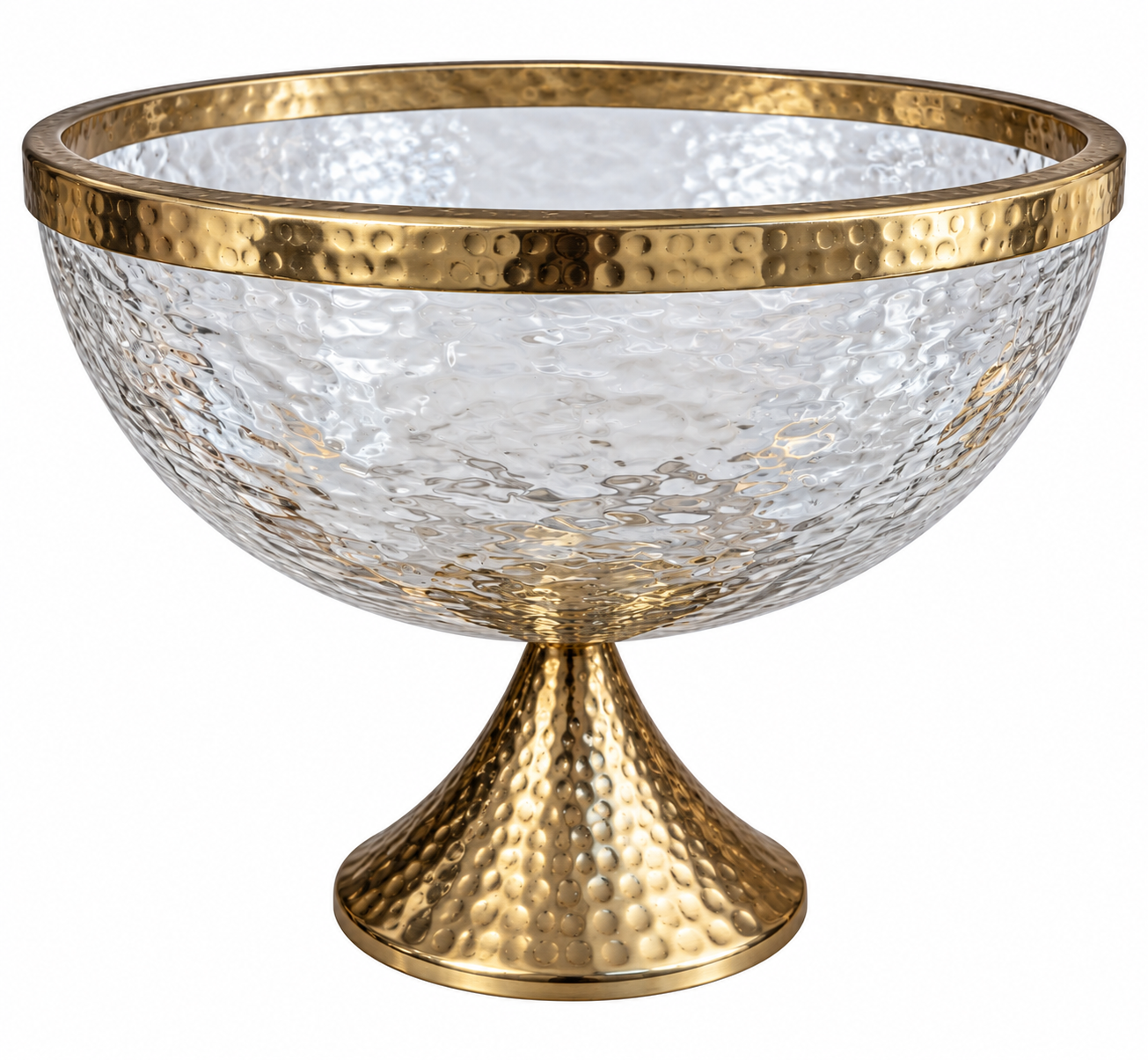 Gold-Rim Hammered Glass Pedestal Bowl