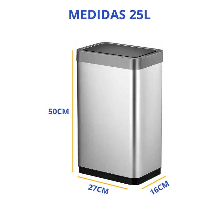 Medidas da versão 25 litros: 50 cm de altura, 27 cm de largura e 16 cm de profundidade