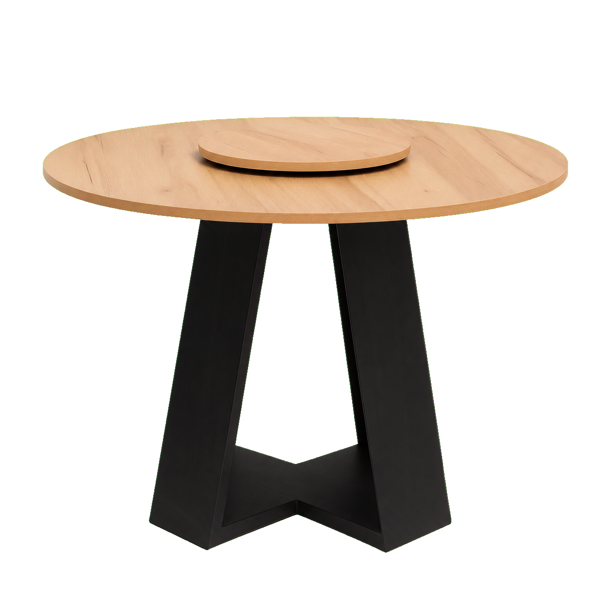 Круглый обеденный стол с lazy susan, чёрная X-нога