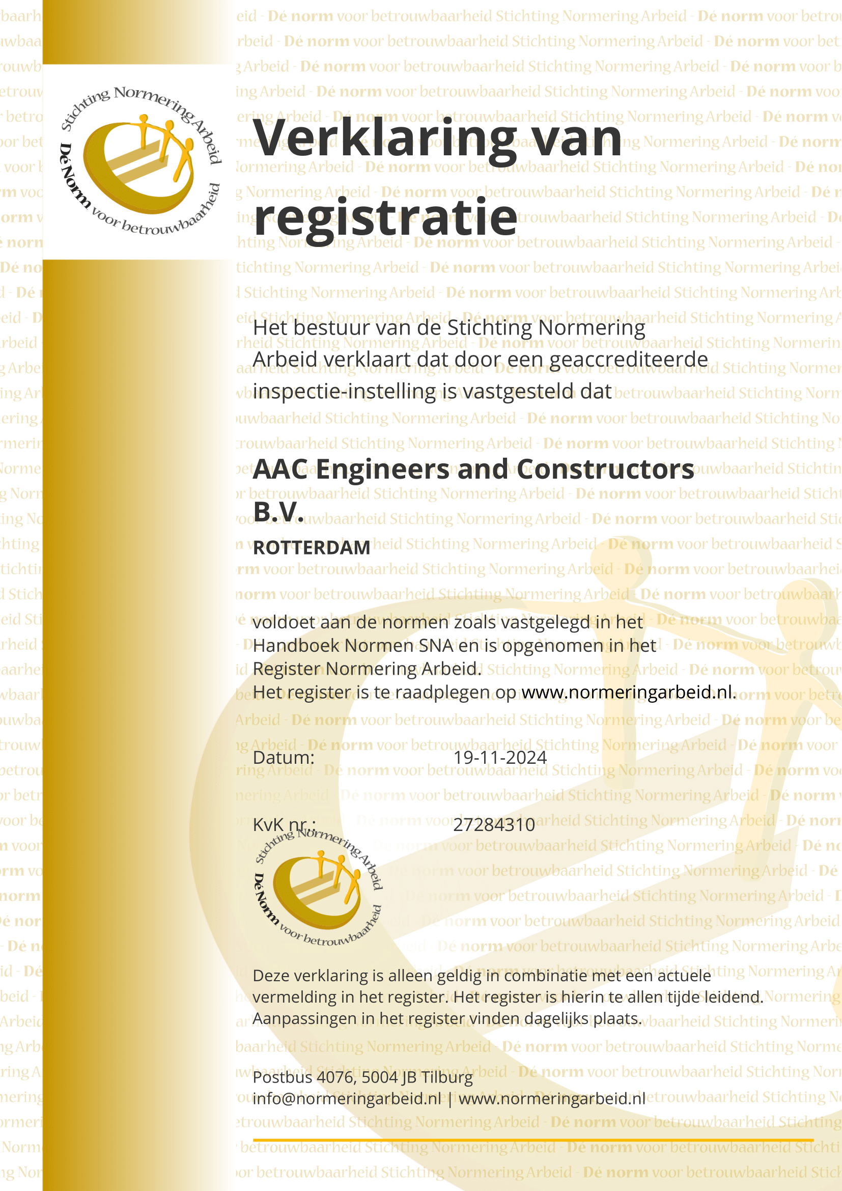 SNA Verklaring van Registratie - AAC Engineers and Constructors B.V.