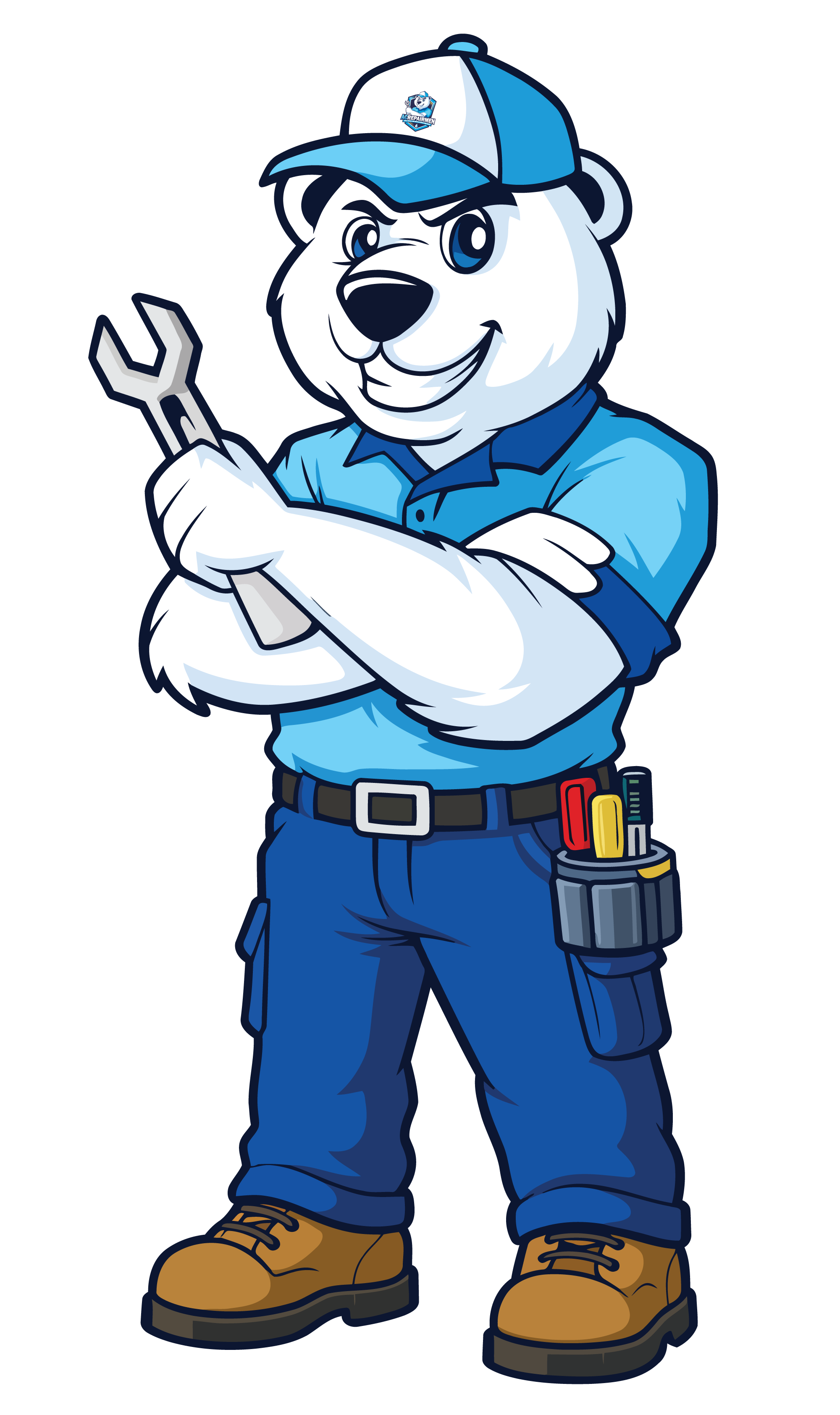 AC Repairmen mascot - Friendly polar bear AC technician ready to help homeowners