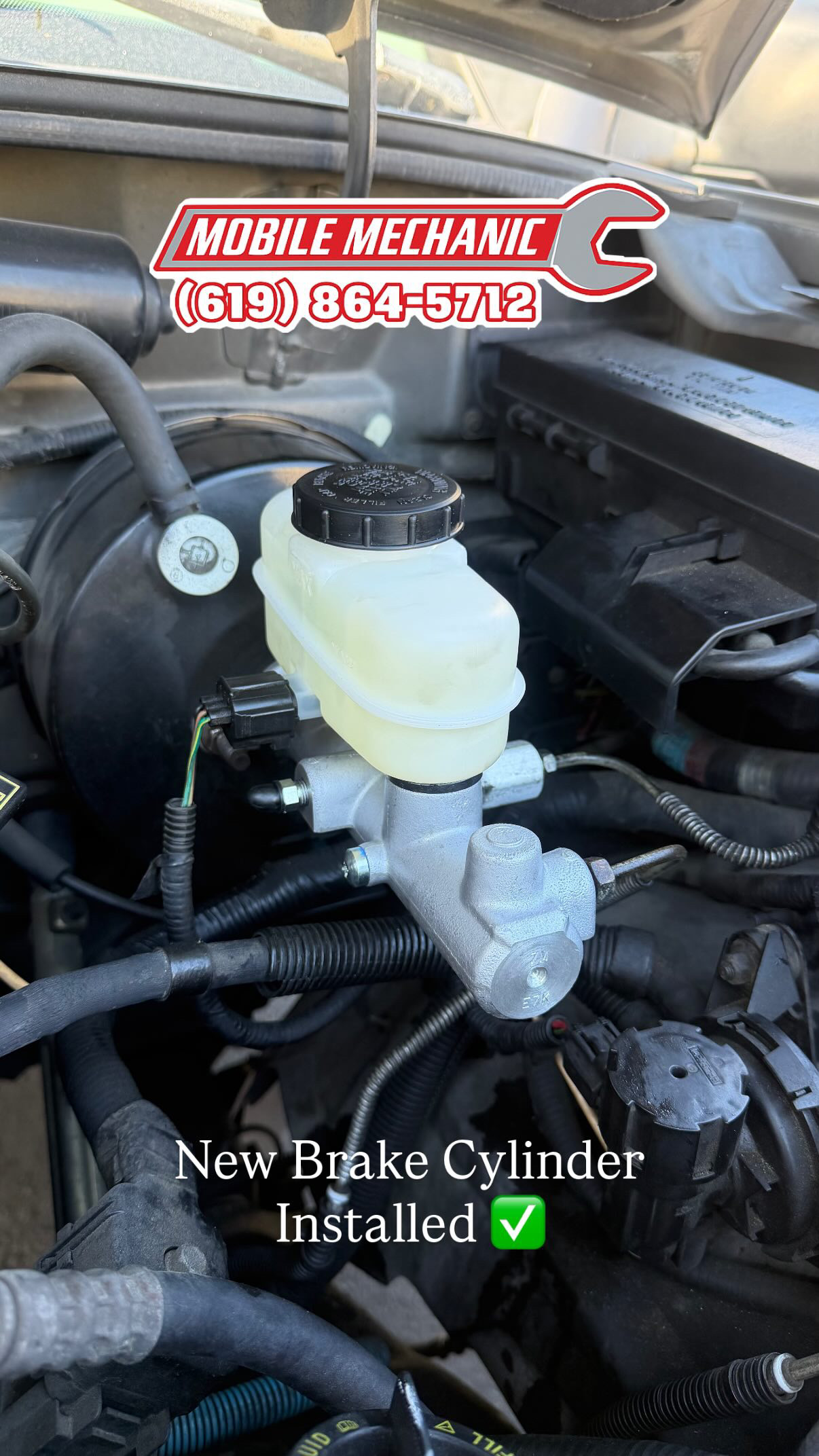 New brake master cylinder installed in engine bay