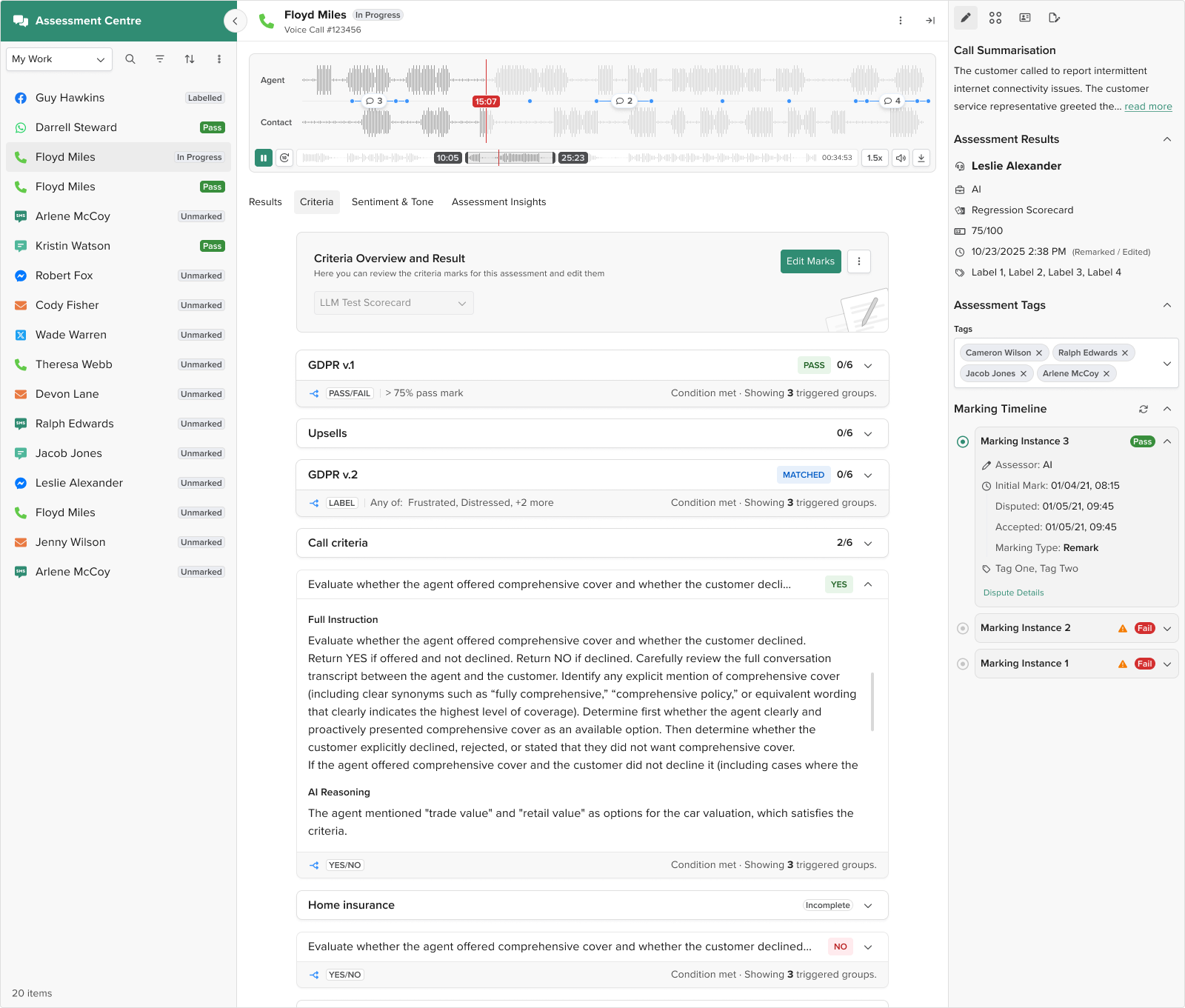 After - Expanded: When opened, each condition type reveals type-specific details. Yes/No shows binary logic, keyword conditions show what was detected, match conditions show matching criteria.