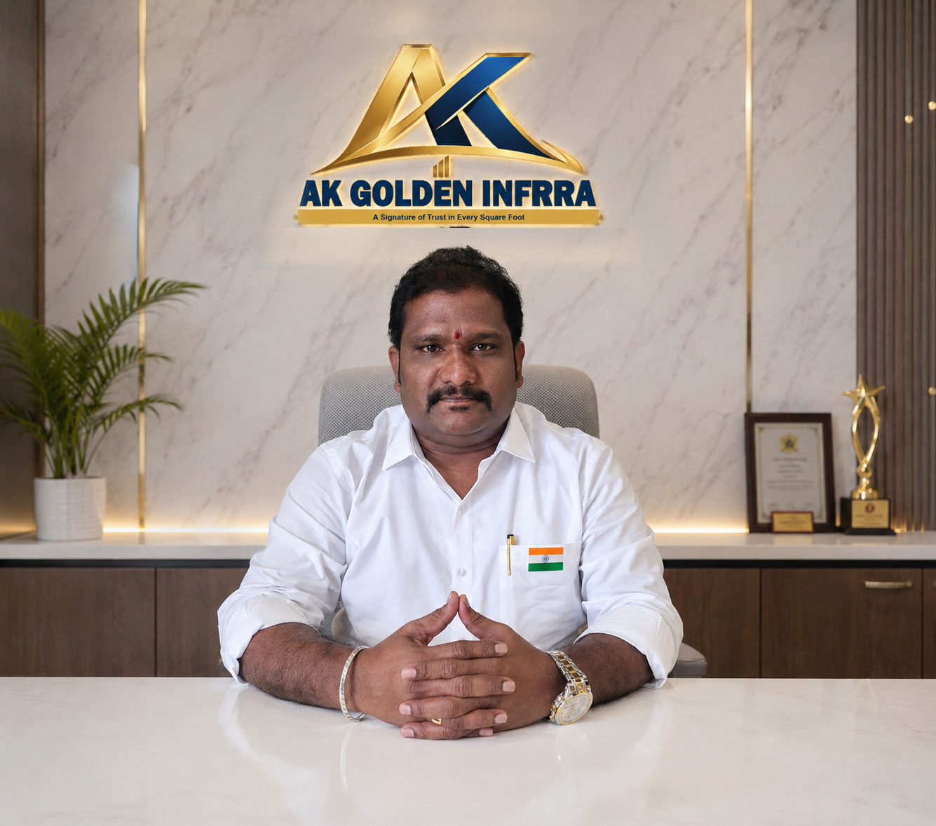 A Krishnam Raju, Founder of AK GOLDEN INFRRA, seated in the company office