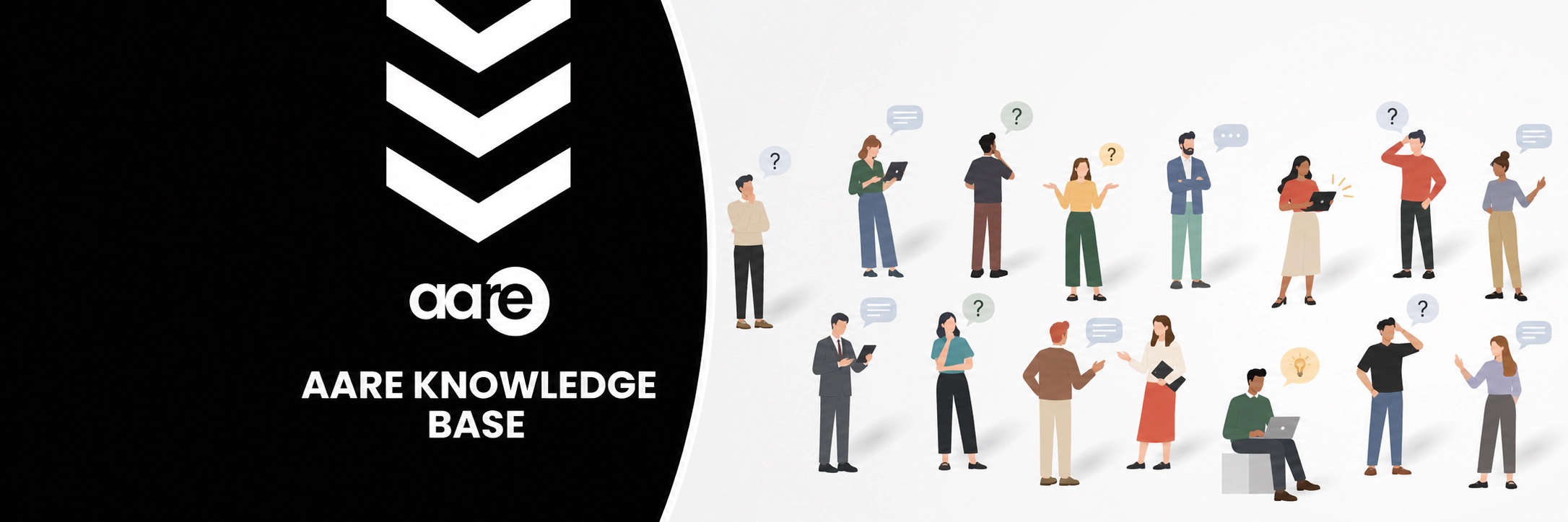 AARE Knowledge Base Community illustration showing people collaborating and asking questions