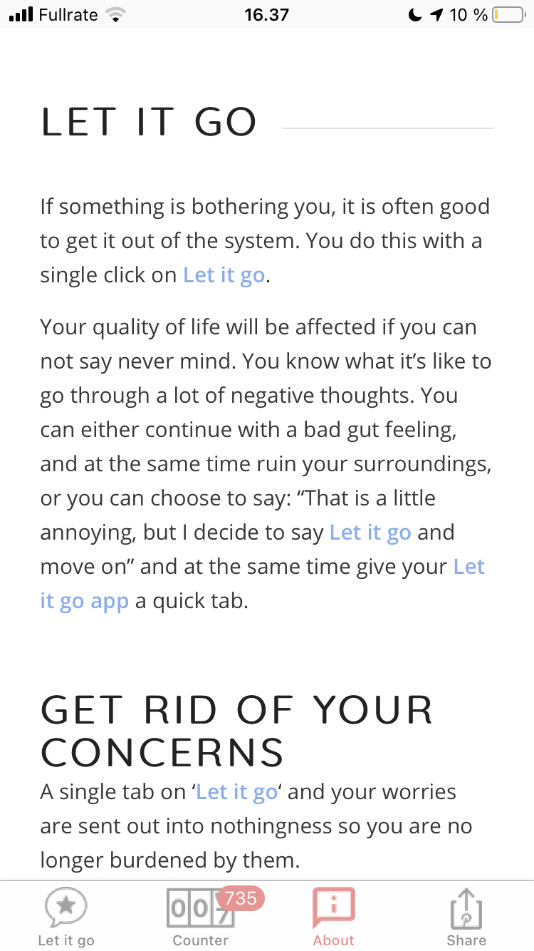 Let It Go Information Screen - Explains the concept and benefits