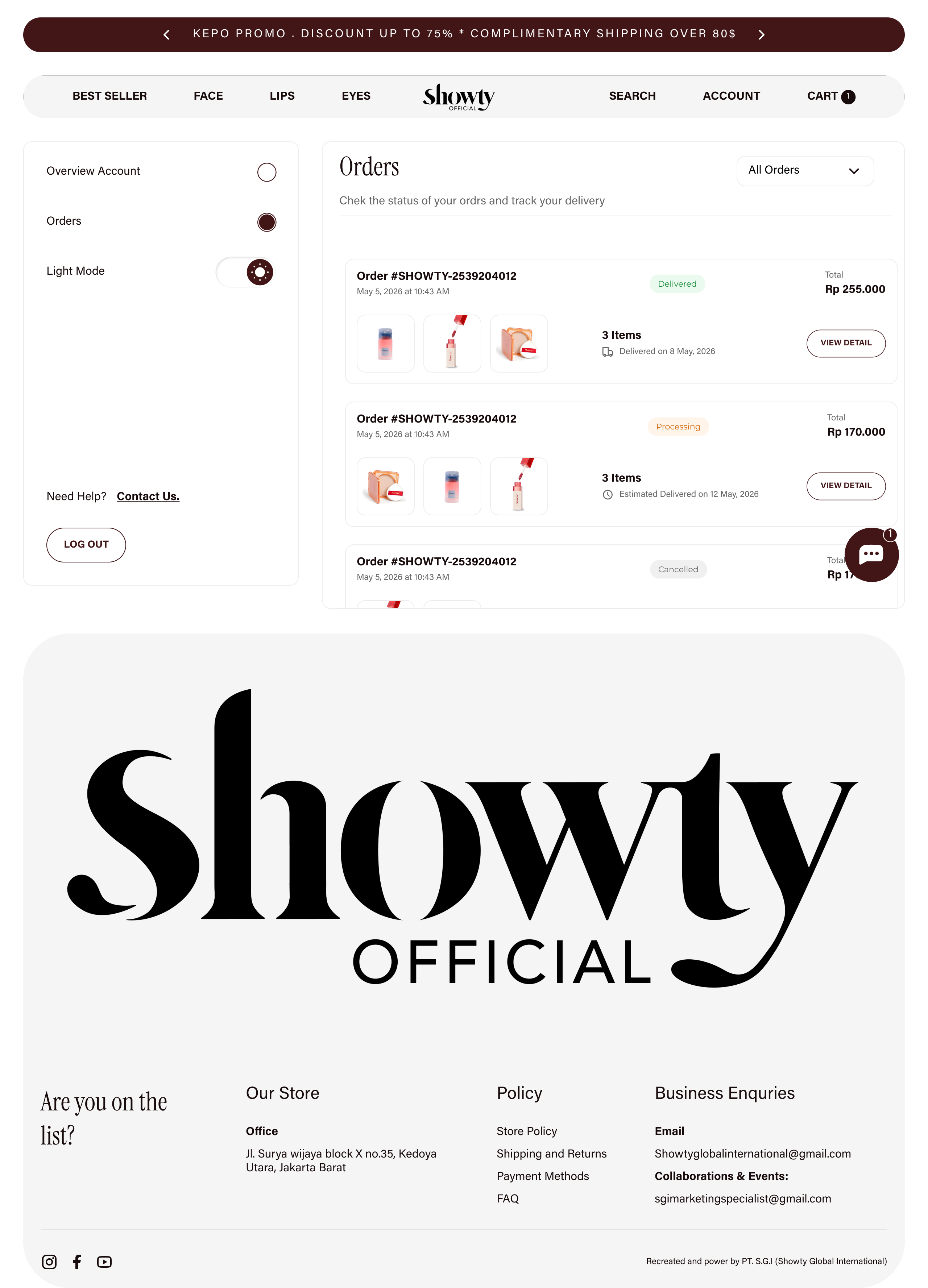 Showty website screen 5