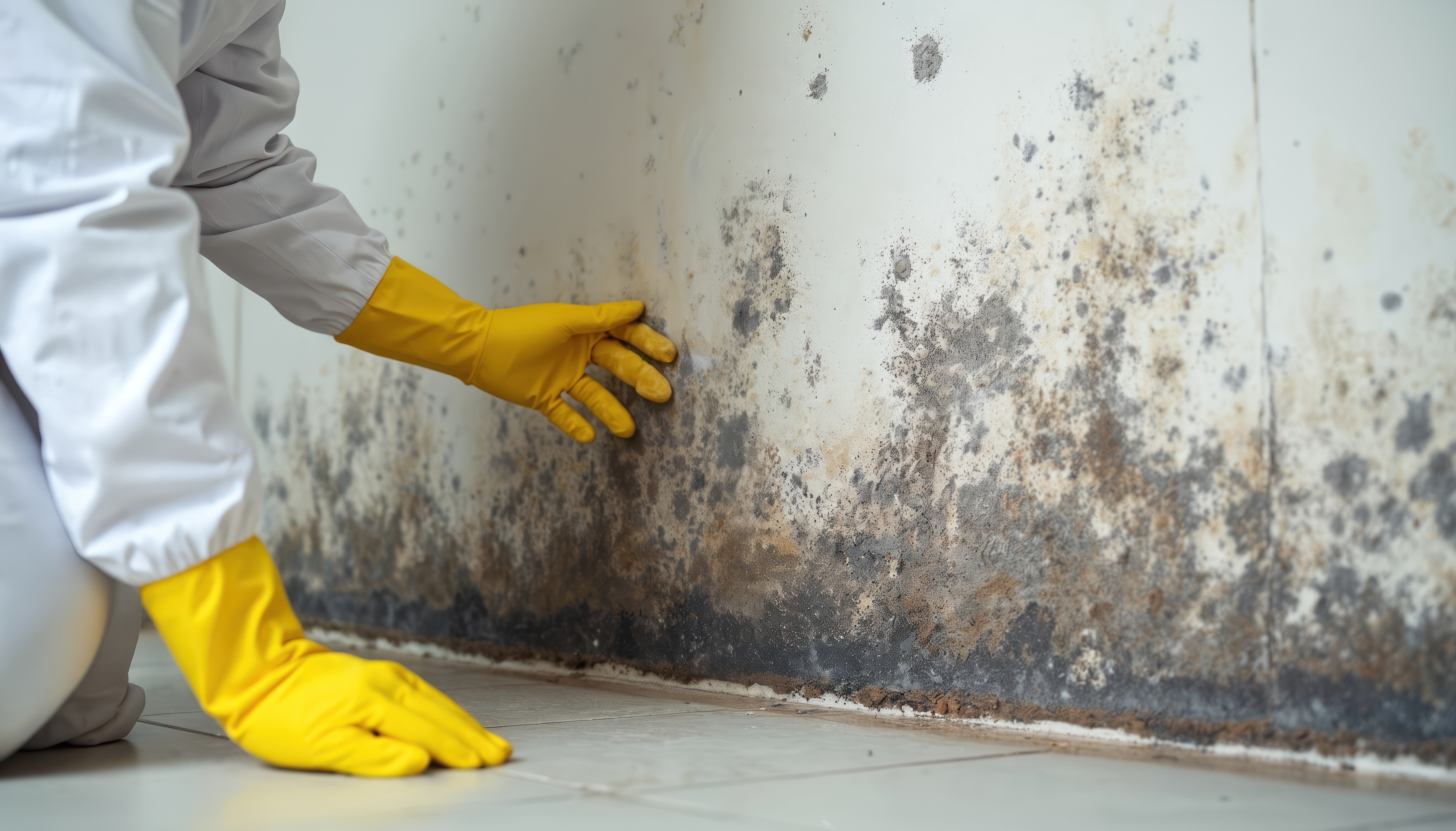 Professional mold remediation specialist in protective gear