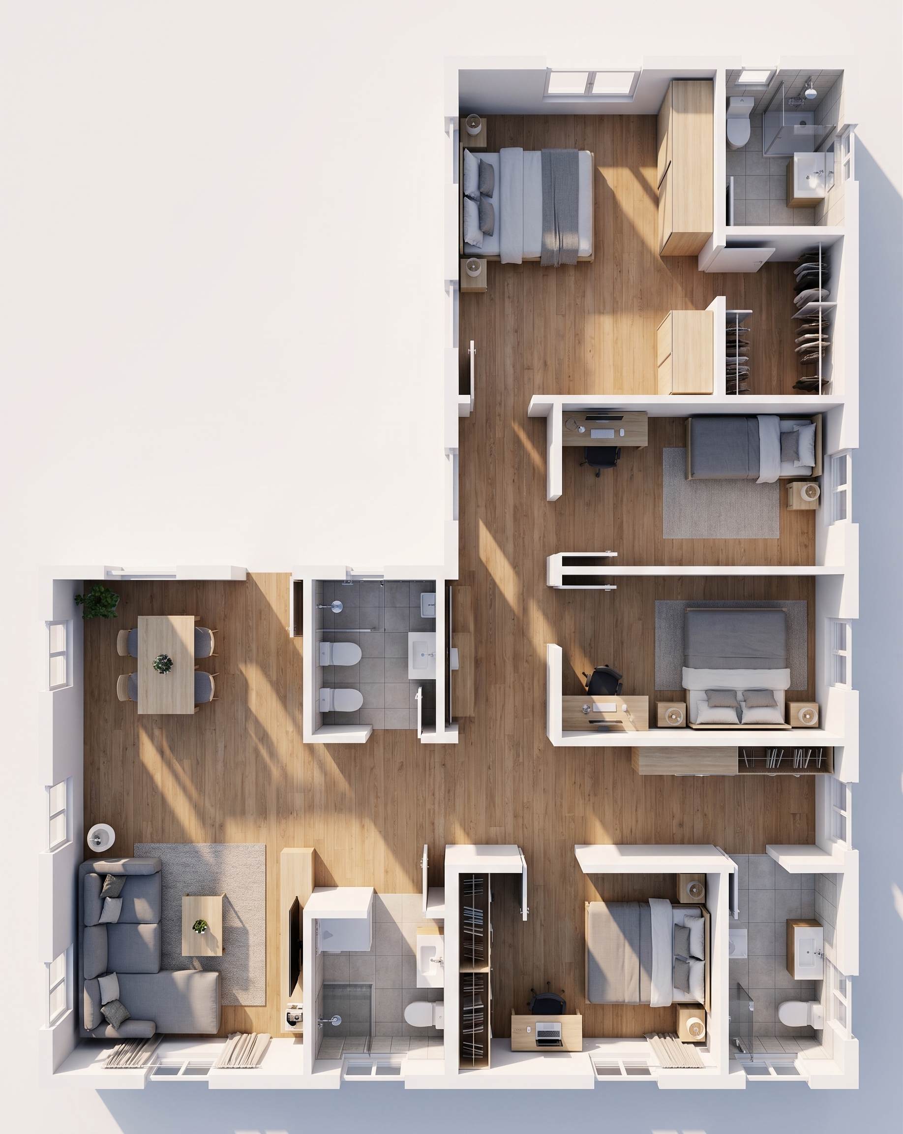 El Águila - Plano planta baja con 4 dormitorios, salón-comedor y 2 baños