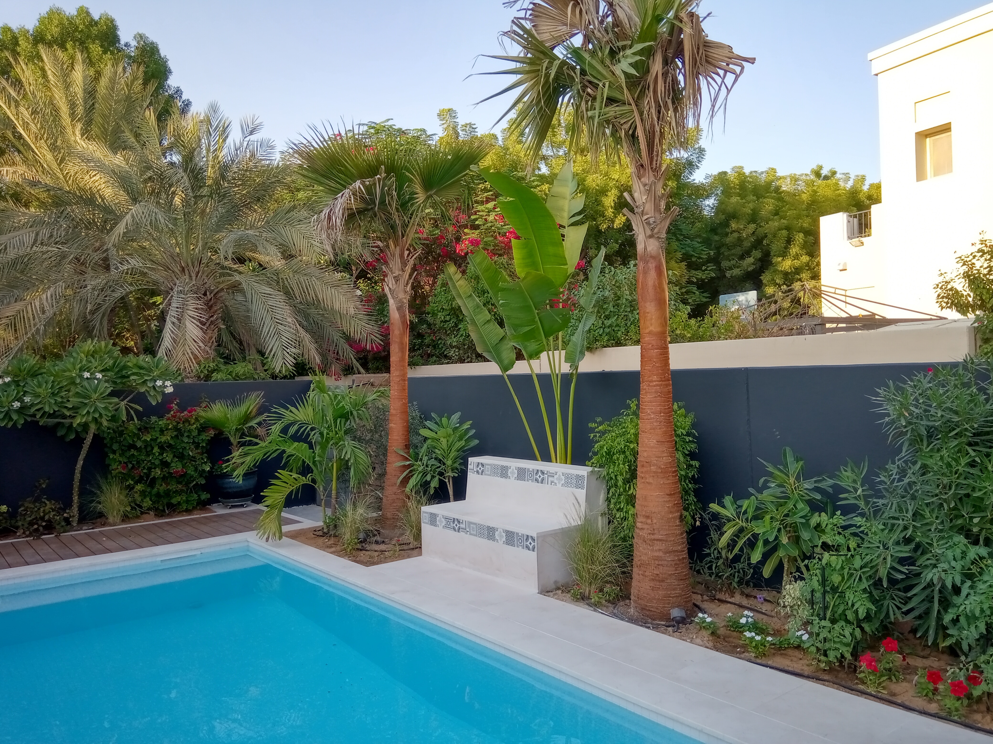 Built-in garden seating area surrounded by planting