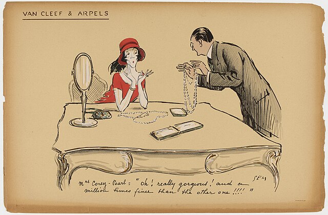 Historic Van Cleef & Arpels illustration showing jewelry presentation