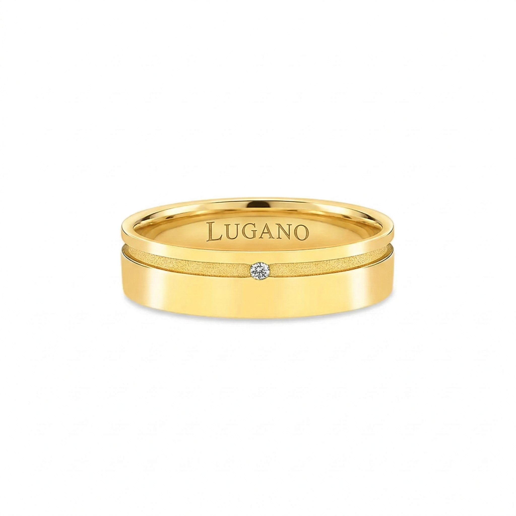 Aliança Valentines com Diamante Ouro Amarelo 18k 6mm - vista frontal