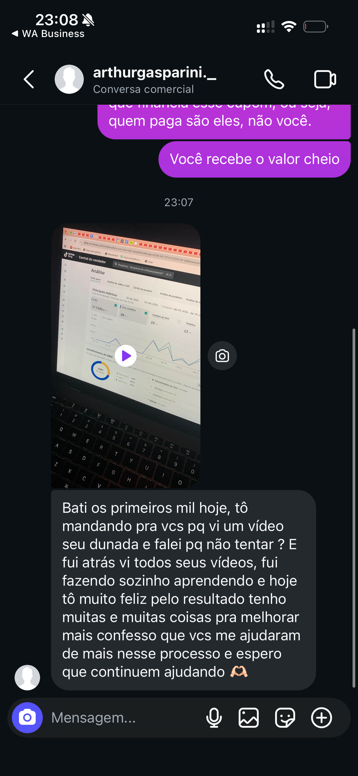 Depoimento do aluno