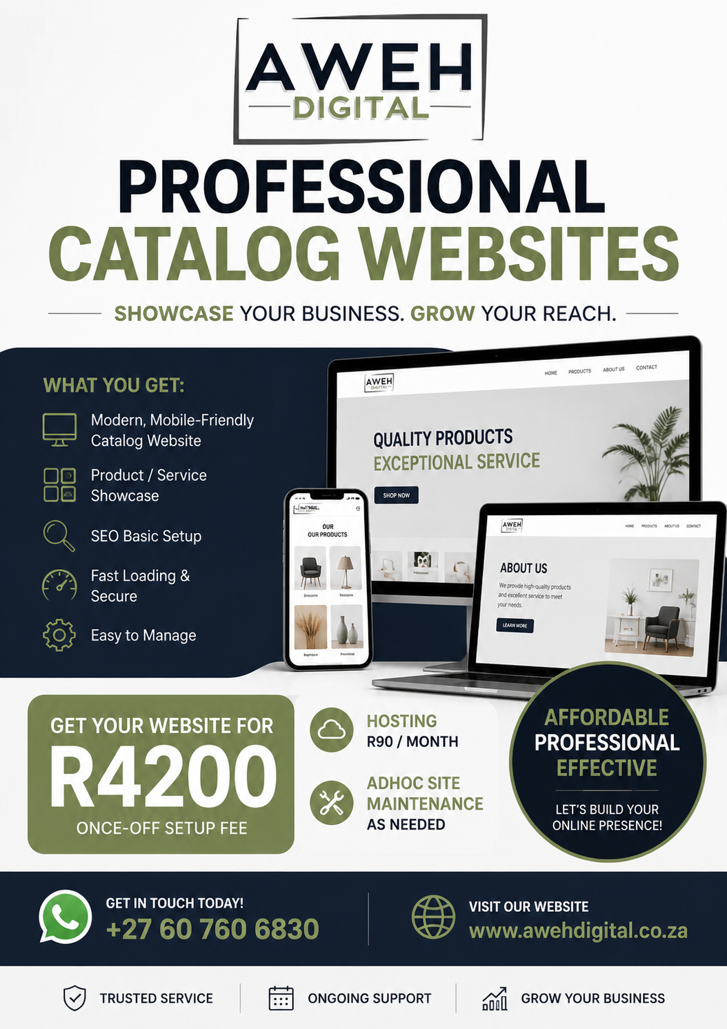 Aweh Digital Professional Catalog Websites service flyer