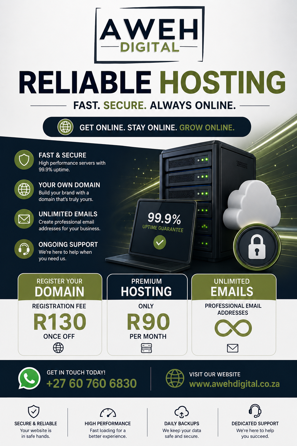 Aweh Digital Reliable Hosting service flyer