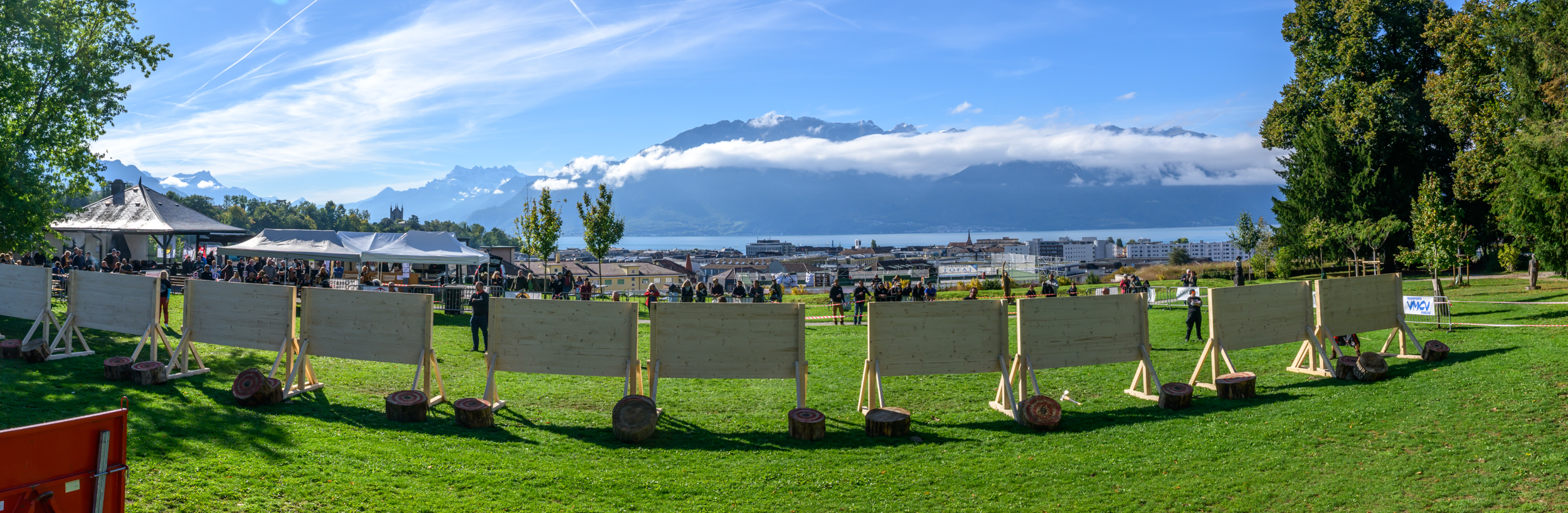 Vue panoramique du terrain avec les Alpes et le lac Léman