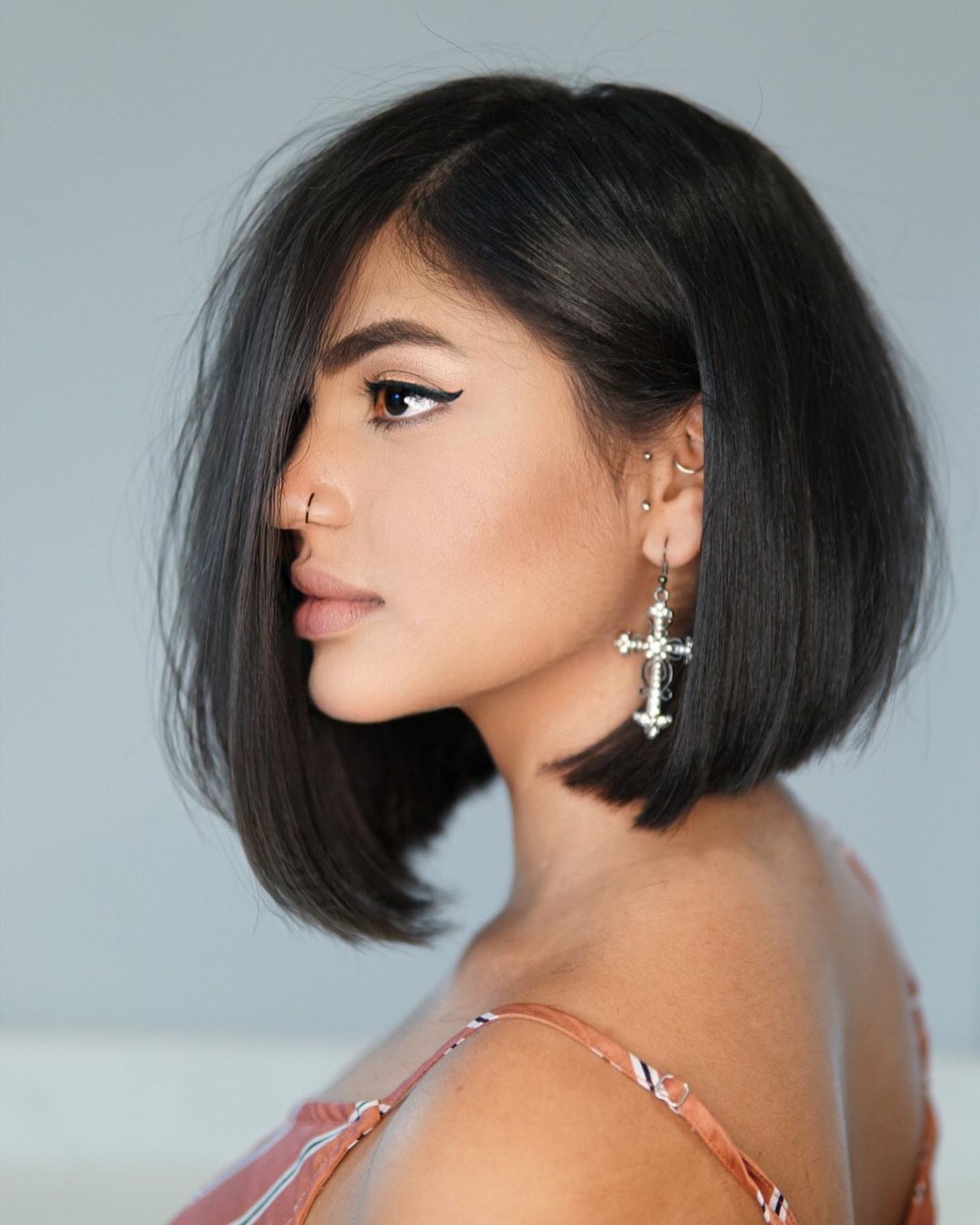 Sleek dark bob hairstyle