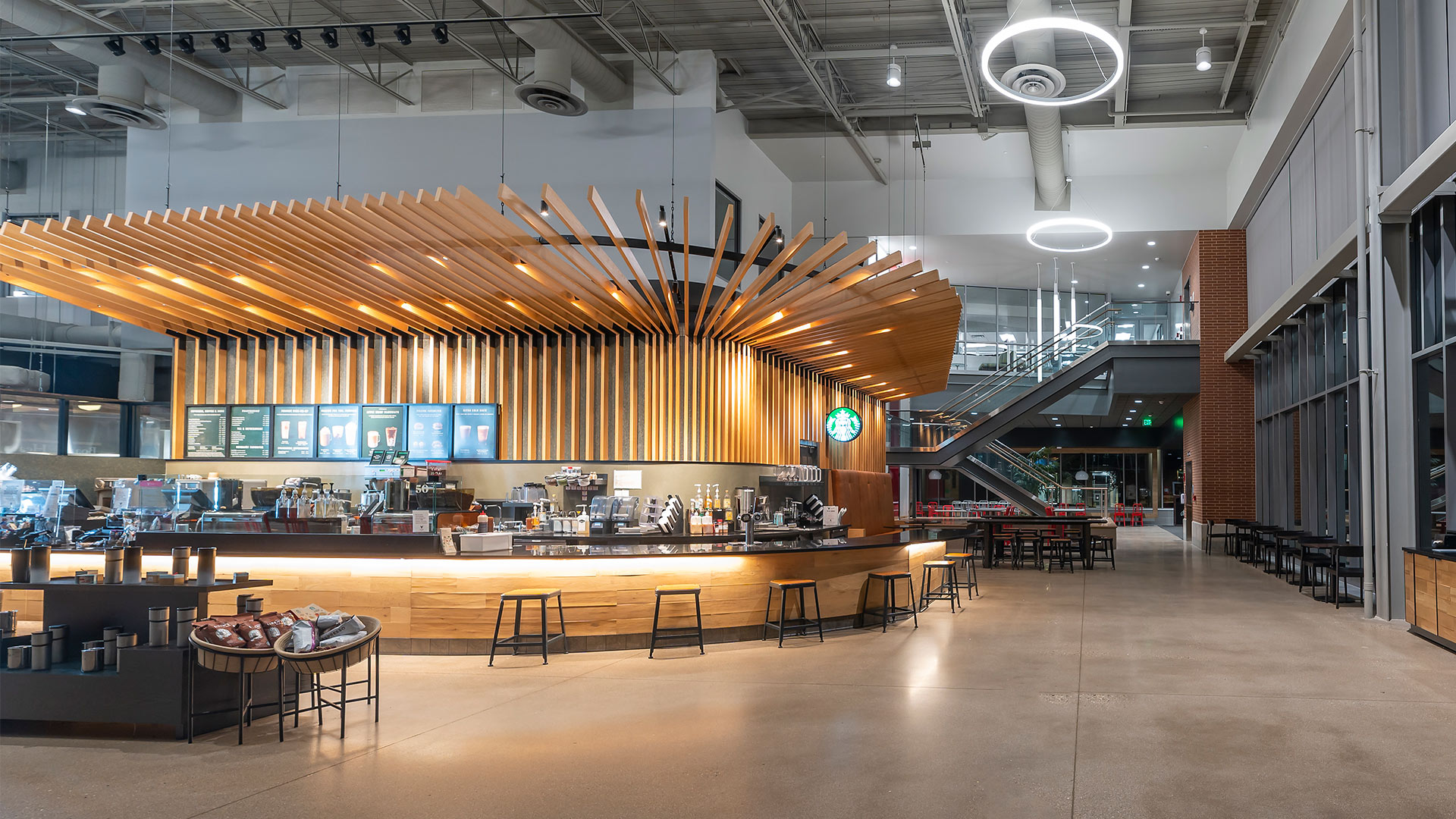 Ball State University — Starbucks Floor with Structural Glass Stair in Background
