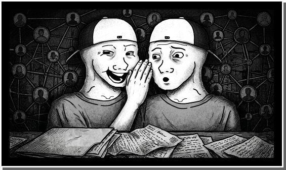 Two characters whispering insider information