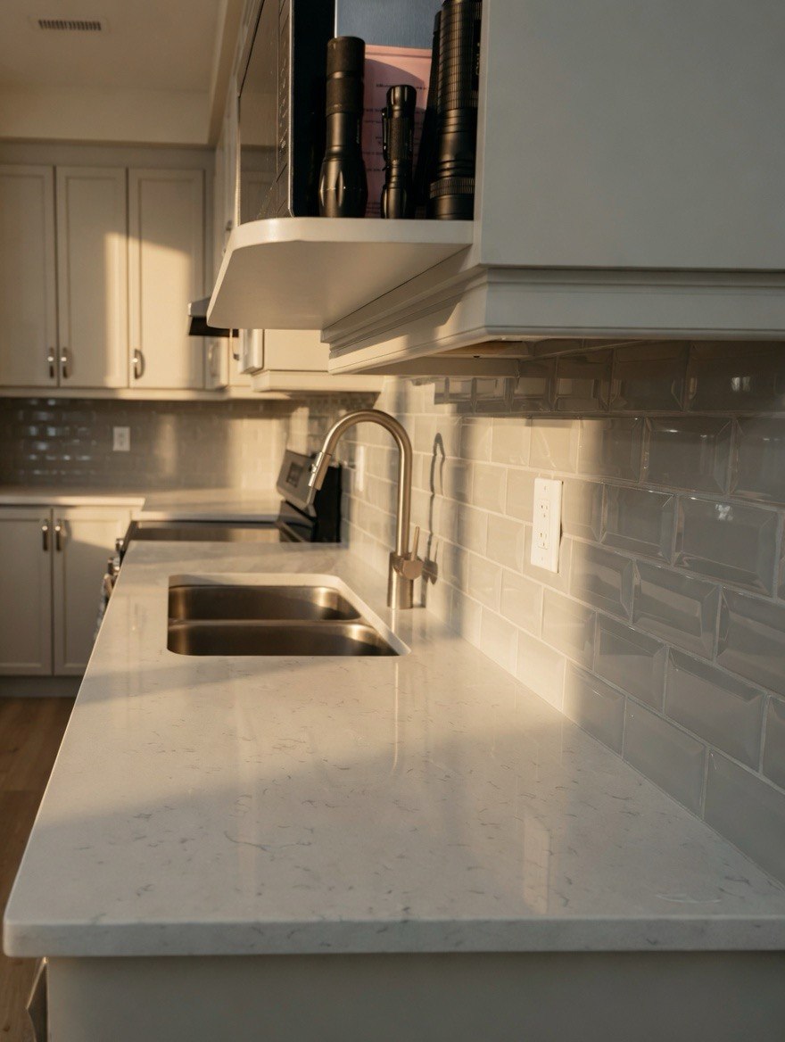 Light Grey Subway Tile Backsplash