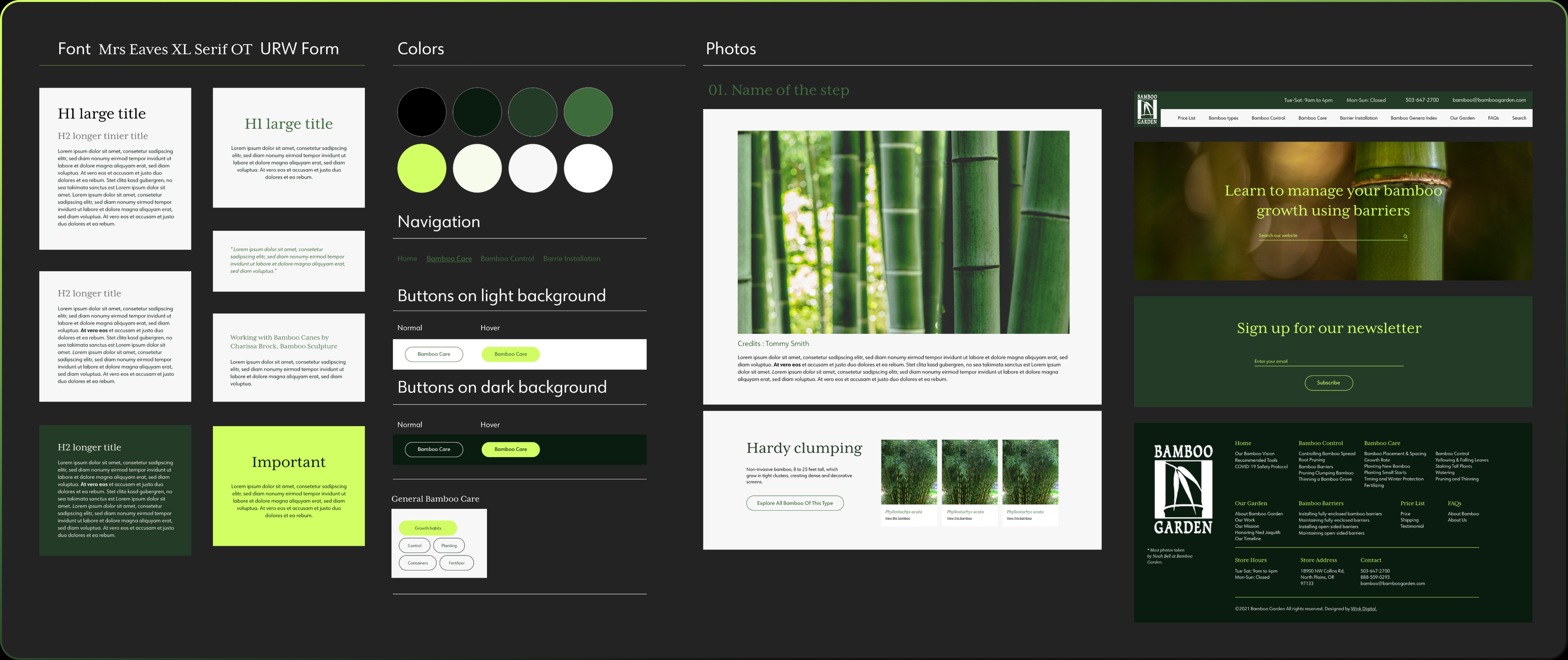 Bamboo Garden Design System - Typography, Colors, Navigation, and Website Mockups