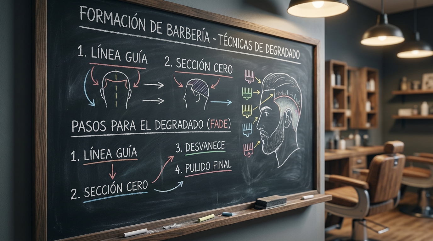 Pizarra de formacion de barberia con tecnicas de degradado
