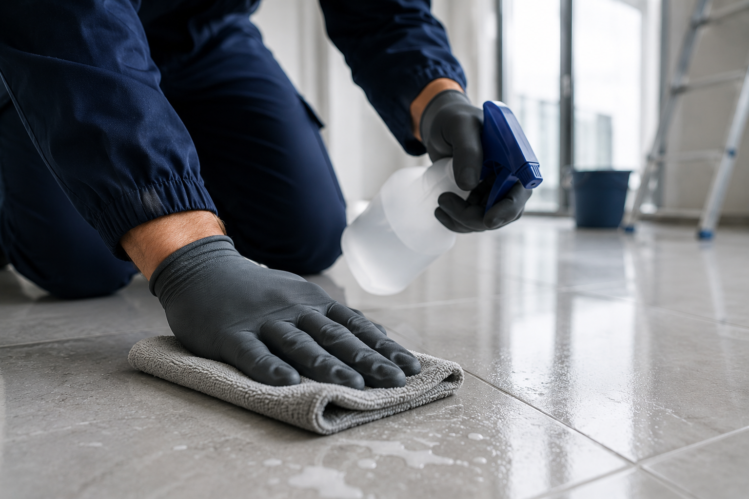Professionelle Reinigungskraft bei der Bauabschlussreinigung