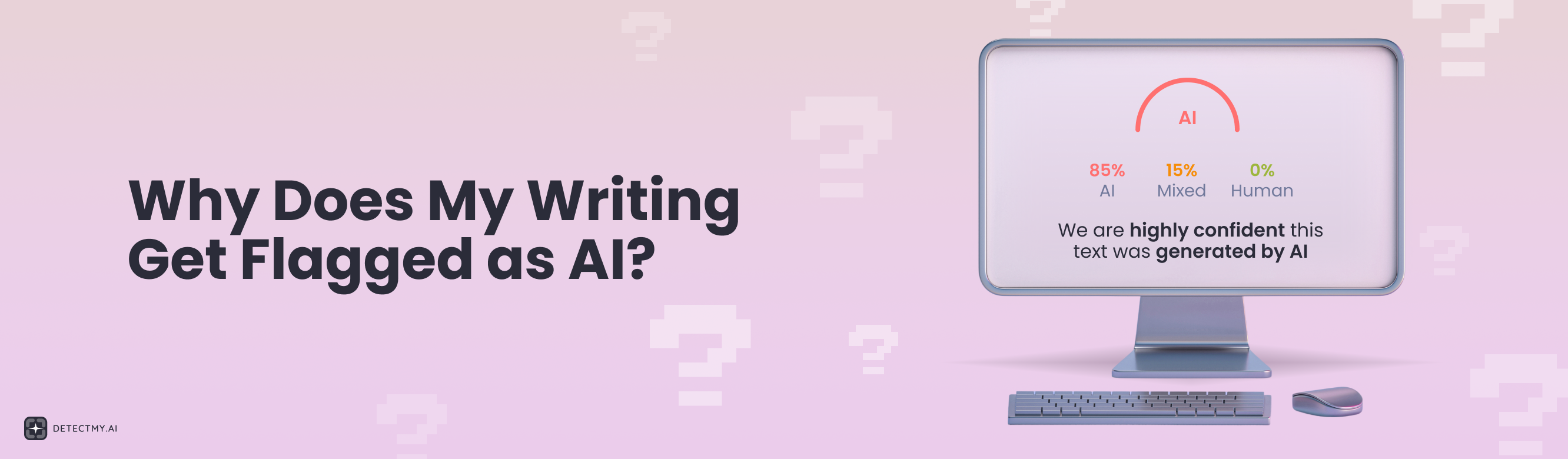 AI detection interface showing 85% AI, 15% Mixed, 0% Human results with message: We are highly confident this text was generated by AI
