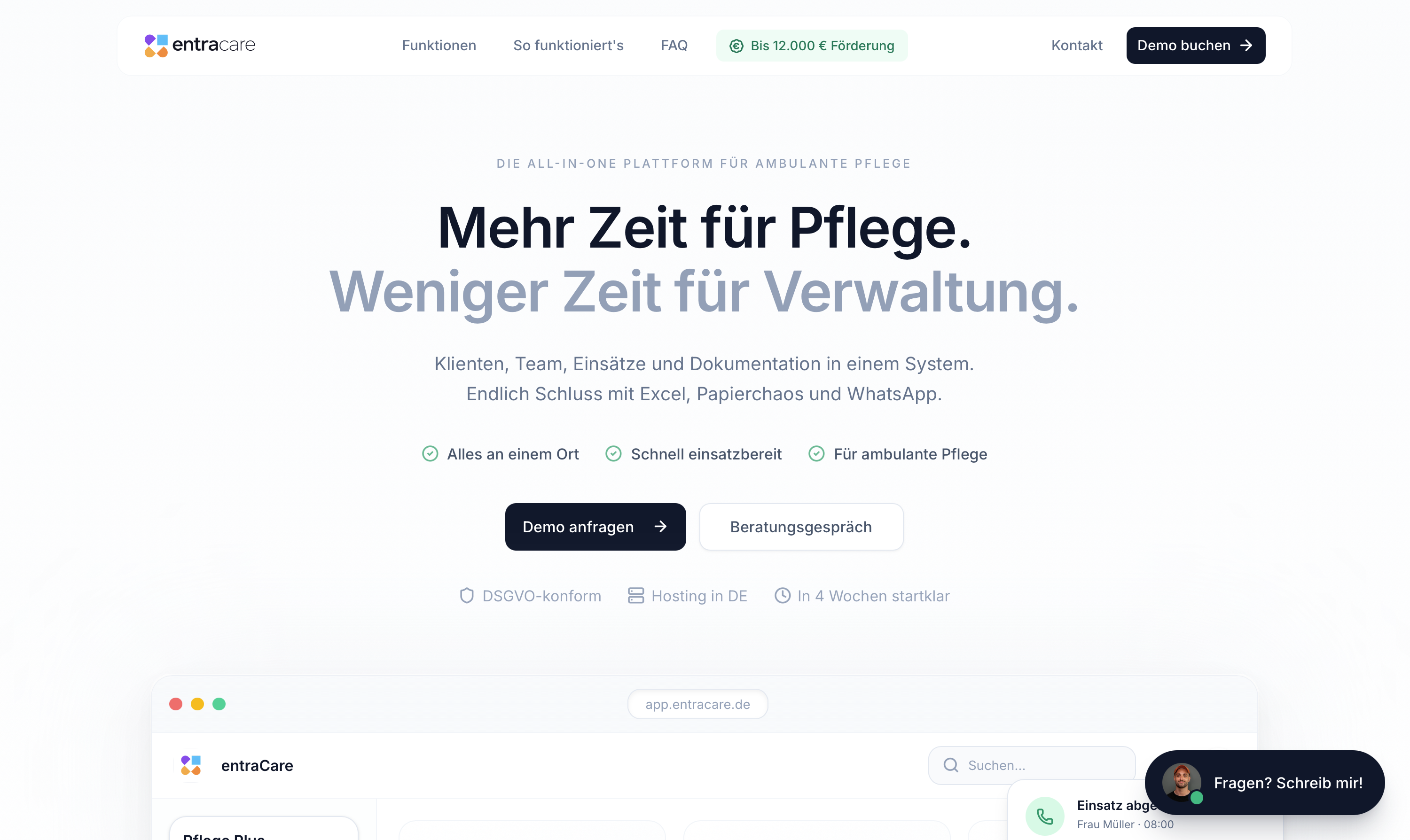 Website entraCare - Pflege-Software