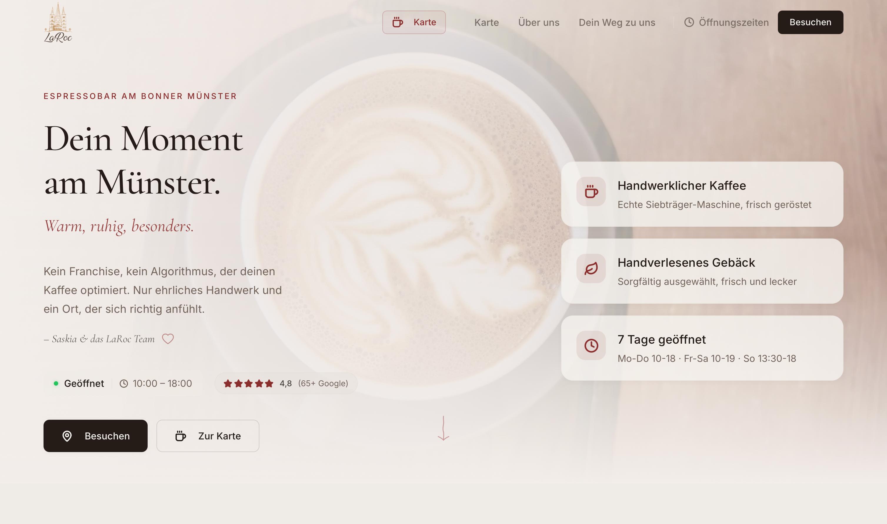 Website LaRoc Espressobar - Gastronomie