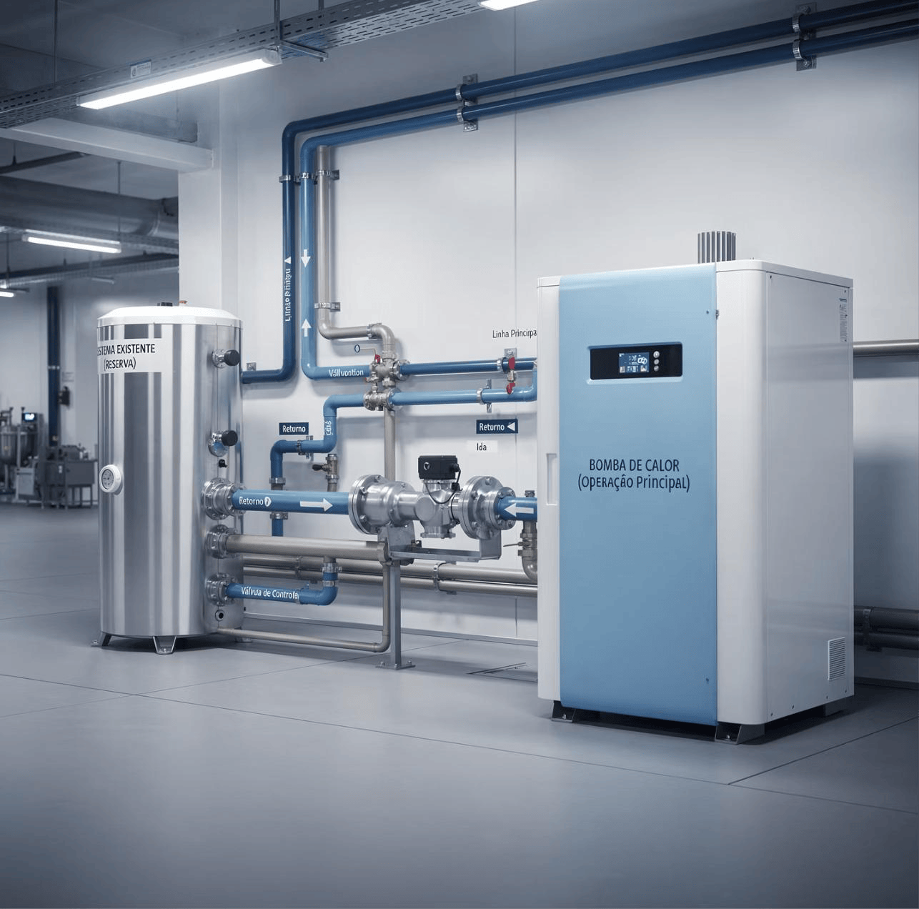 Sistema de integração da bomba de calor com caldeira existente