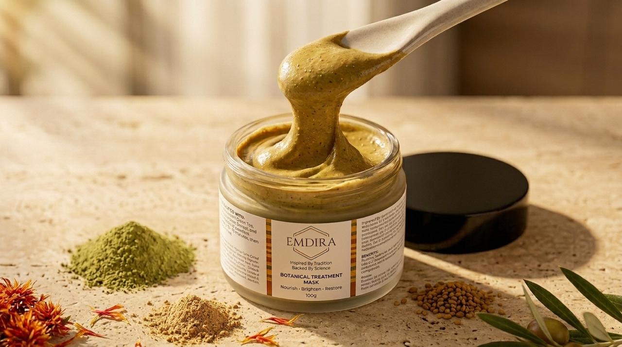 EMDIRA Botanical Treatment Mask jar with botanical ingredients