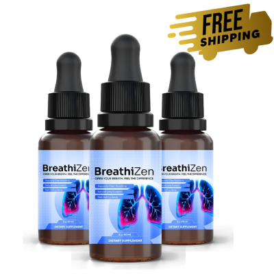 Three BreathiZen daily breathing support supplement dropper bottles