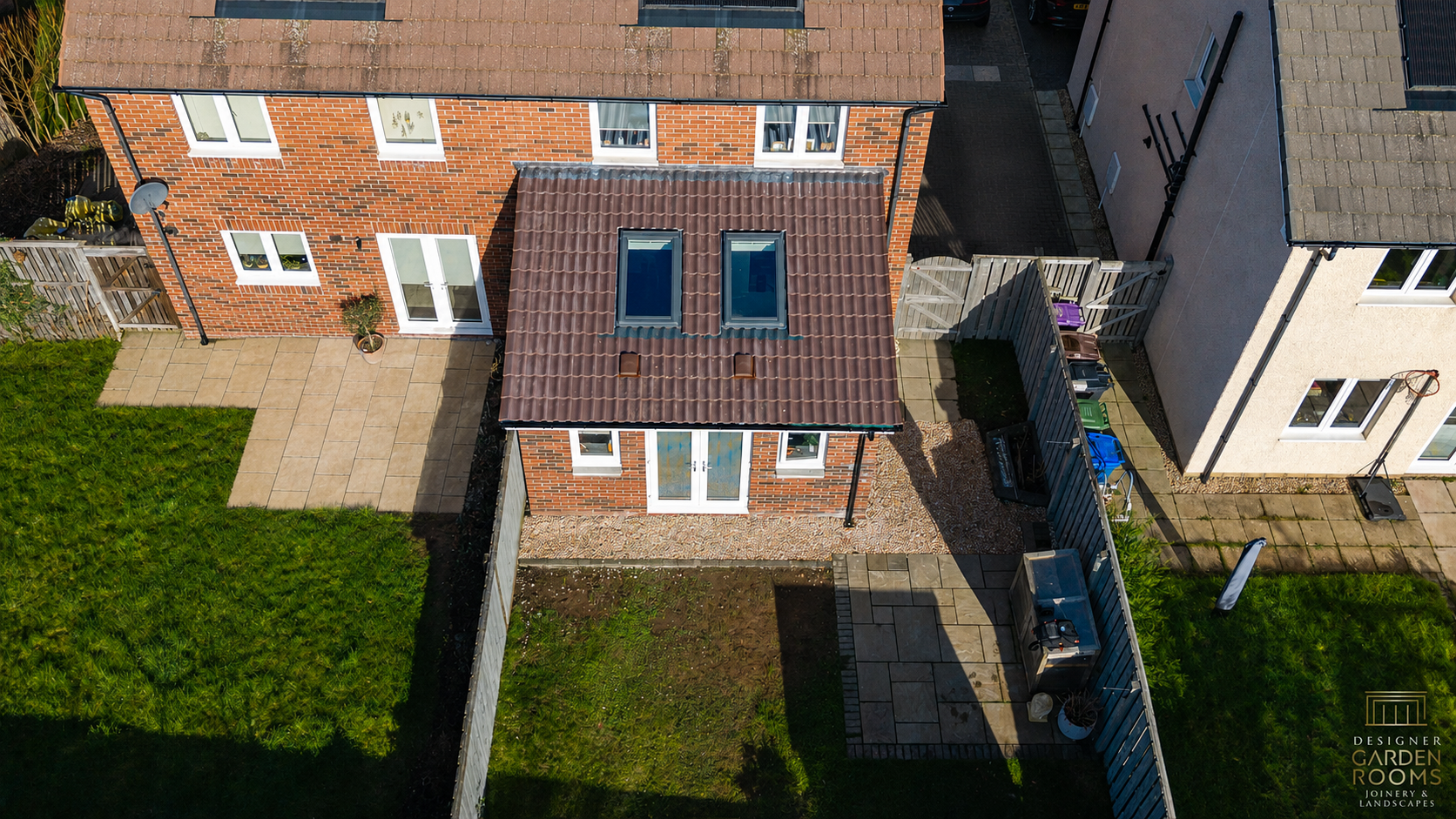 Aerial view of a brick rear extension in Hertfordshire