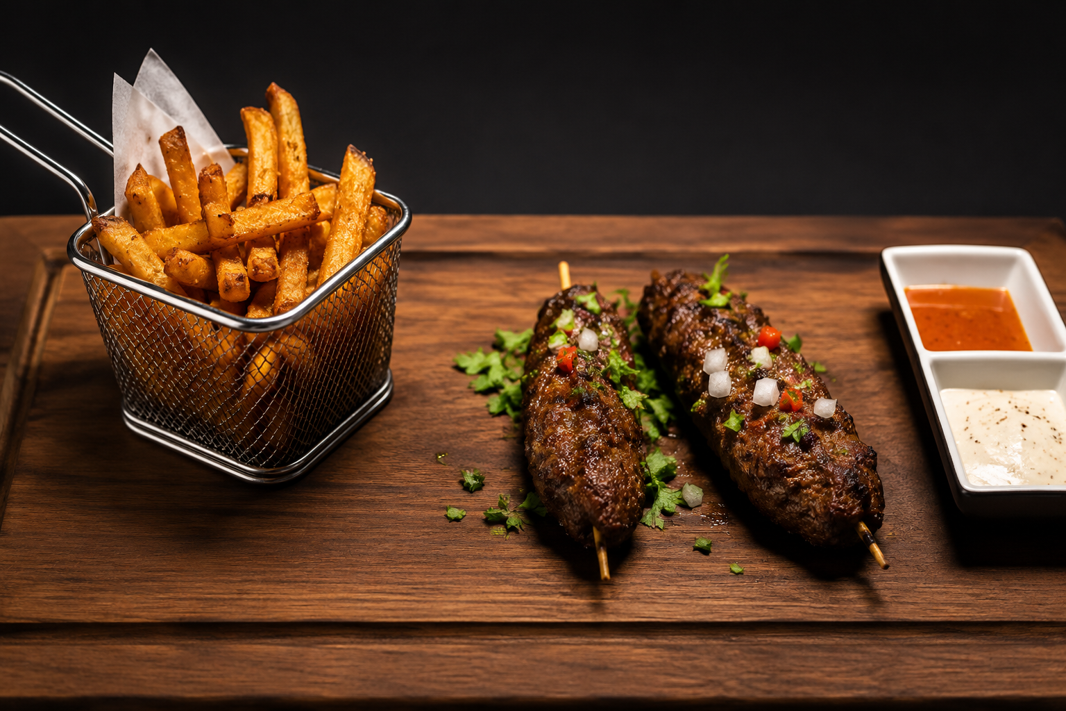 Brochettes de bœuf grillées avec frites