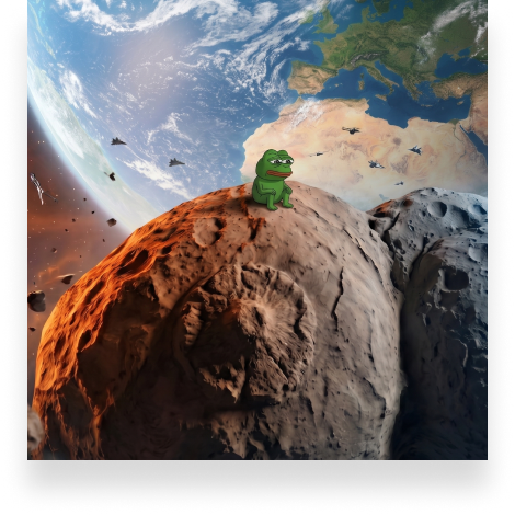 Asteroid approaching Earth with Pepe frog