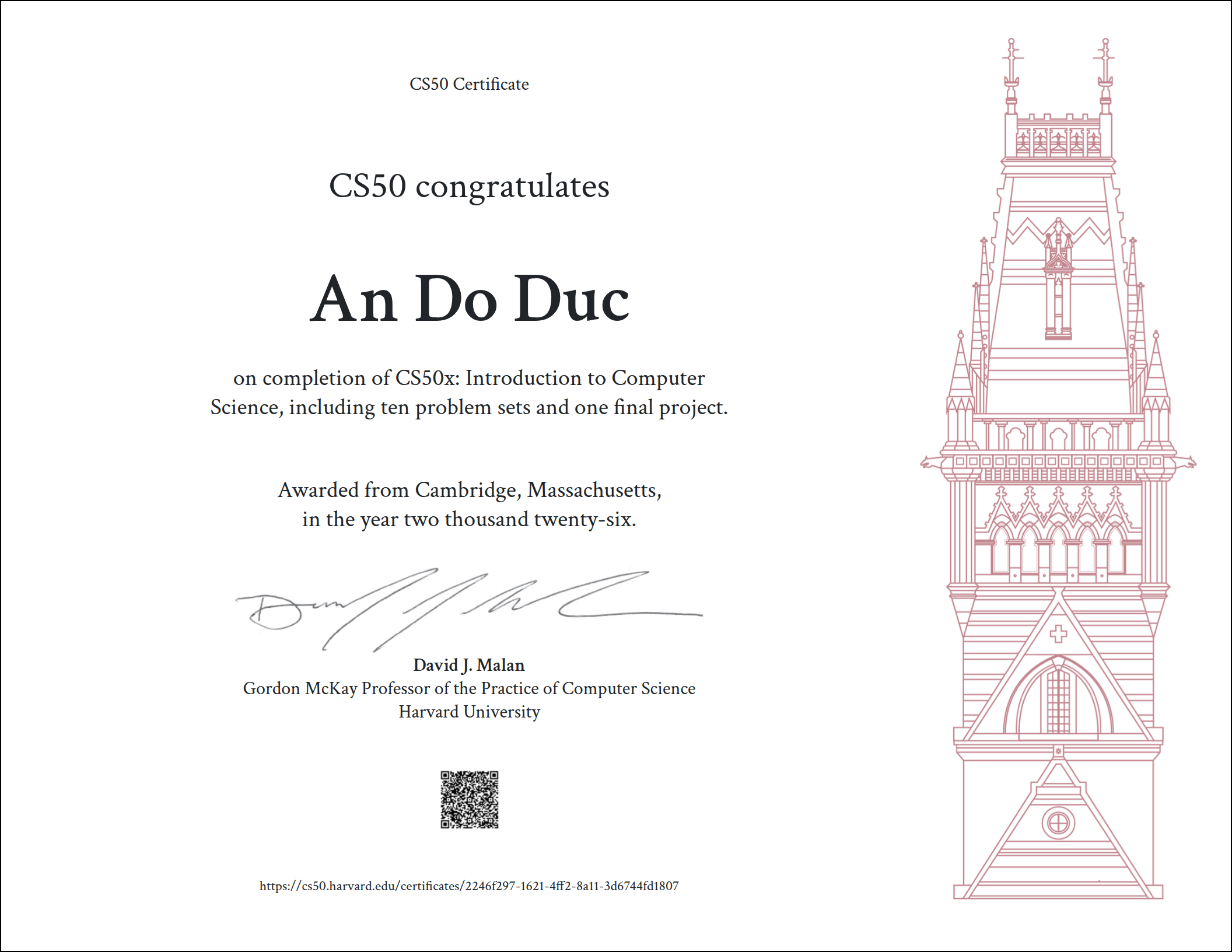 CS50x Certificate from Harvard